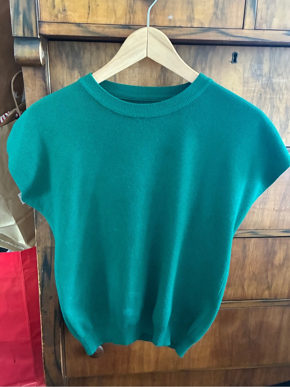 Forest Green Crewneck Cap-Sleeve Cotton Knit Sweater - Women's Small